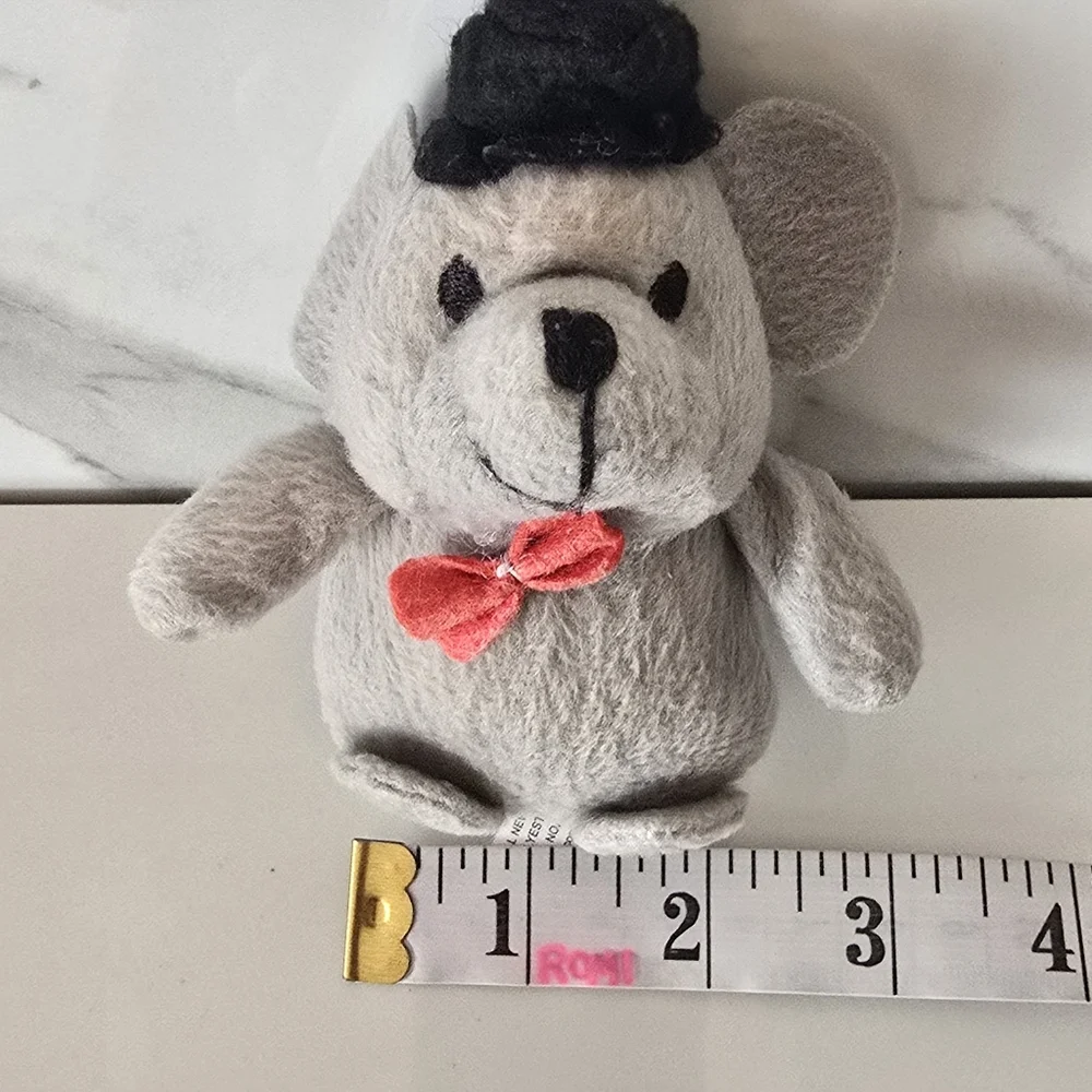 Gray Plush Mouse Toy with Red Bow Tie